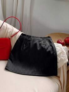 Franclia Rok Wanita Bergaris Kasual Serbaguna untuk Pemakaian Sehari-hari - Navy Blue - View 2