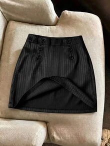 Franclia Rok Wanita Bergaris Kasual Serbaguna untuk Pemakaian Sehari-hari - Navy Blue - View 7