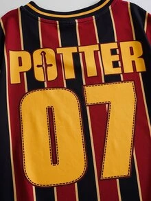 HARRY POTTER X SHEIN Tween Boy V-Neck Striped Letter Print Casual Versatile Daily Short Sleeve T-Shirt - Multicolor - View 6