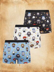 HARRY POTTER X SHEIN Tween Boy Colorblock Cartoon Print Casual Daily Boxer Briefs - Black - View 2