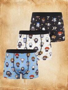 HARRY POTTER X SHEIN Tween Boy Colorblock Cartoon Print Casual Daily Boxer Briefs - Black - View 1
