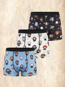 HARRY POTTER X SHEIN Tween Boy Colorblock Cartoon Print Casual Daily Boxer Briefs - Black - View 7