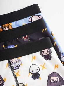 HARRY POTTER X SHEIN Tween Boy Colorblock Cartoon Print Casual Daily Boxer Briefs - Black - View 3
