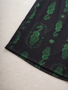 HARRY POTTER X SHEIN Set Pakaian Santai Pria Motif Ular Patchwork Warna Blok, Atasan dan Celana Pendek - Hitam dan Putih - View 7