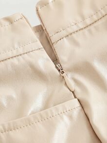 SHEIN MOD 大尺碼復古優雅米色不對稱仿分層短褲 - 學院風、70年代、休閒、老錢風、辦公室早午餐正式穿著夏季 - 杏色 - 查看 5