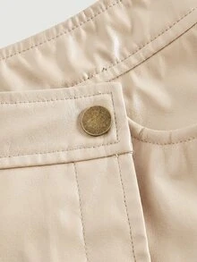 SHEIN MOD 大尺碼復古優雅米色不對稱仿分層短褲 - 學院風、70年代、休閒、老錢風、辦公室早午餐正式穿著夏季 - 杏色 - 查看 4