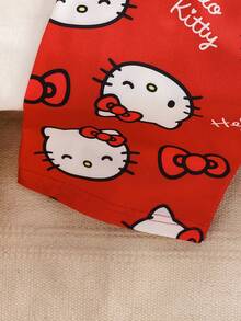 HELLO KITTY AND FRIENDS | SHEIN Tween Girl Cartoon Cute Pattern Print Long Sleeve Top And Pants Loungewear Set Festival Outfits Winter Fall Cardigan - Red - View 9