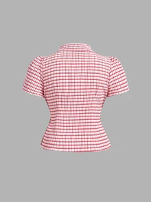 SHEIN MOD 大尺碼女式襯衫 紅白配色 夏季休閒 1920年代復古 80年代風格 適合早午餐 正式場合 約會之夜 - 淺粉色 - 查看 2