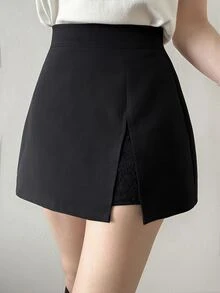 FRIFUL Women's Early Autumn New Korean Short Slimming Side Slit Versatile Skirt Cute Tops - Black - View 7