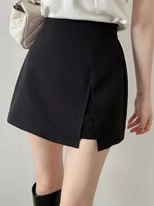 FRIFUL Women's Early Autumn New Korean Short Slimming Side Slit Versatile Skirt Cute Tops - Black - View 6