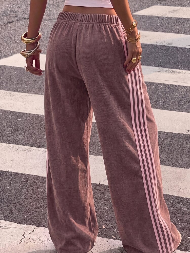 Muchica Pony Logo Vintage Style Burgundy Maillard Color 91% Cotton Women's Autumn Long Pants, Autumn Bottoms, Suitable For Daily Commute, Gathering, Autumn/Winter/Summer, Christmas, New Year, Thanksgiving, Party, Wedding, Beach, Graduation Ceremony, Elegant, Outing, Date, Commute, Valentine's Day, Elegant, Vacation, Y2K, Graduation Ceremony And More - Multicolor - View 2