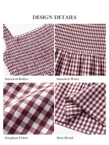 ELLERISSA Plus Size Burgundy Gingham Square Neck Shirred Bodice Midi Dress - Red - View 7