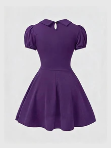 ROMWE Dark Gothic Red Heart Embroidered Pattern Plus Size Women's Short Dress - Purple - View 2