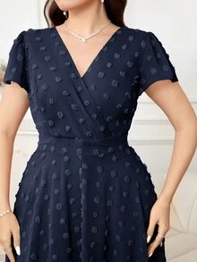 Reflora Plus Size Women's Elegant Floral Print Dress, Summer Wedding Dress - Blue - View 3
