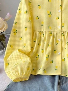 SHEIN Teen Girl Teen Girls Casual Daily Comfortable Loose Ruffle Collar Top, Autumn/Winter/All Season Wear - Yellow - View 5