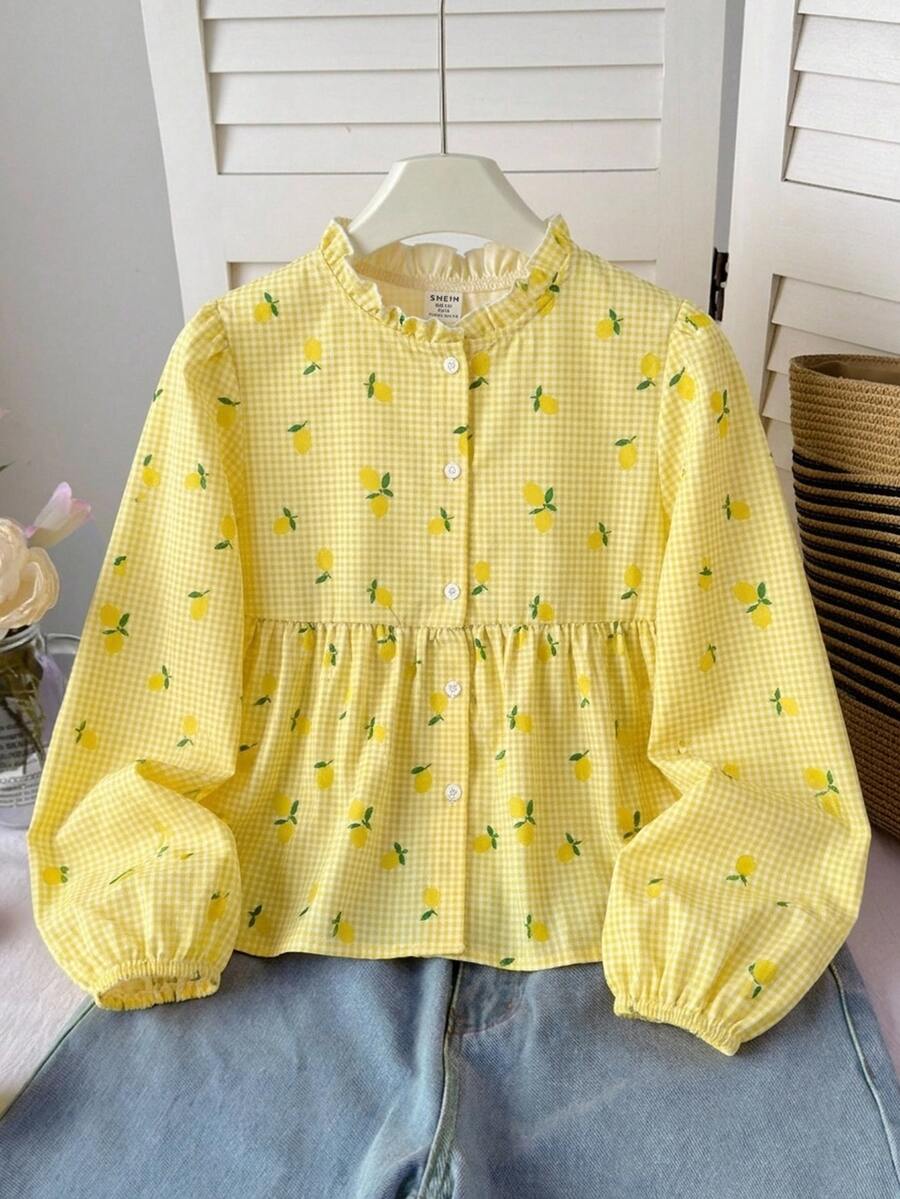 SHEIN Teen Girl Teen Girls Casual Daily Comfortable Loose Ruffle Collar Top, Autumn/Winter/All Season Wear