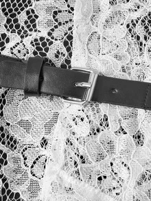 SHEIN MOD 大尺碼女款蕾絲拼接休閒百搭日常穿著長褲 秋季 - 黑與白 - 查看 3