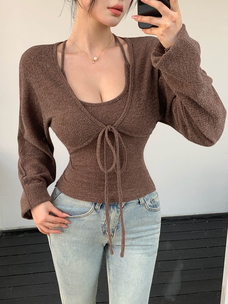 Women's Solid Color Camisole And Long Sleeve Cardigan Fashion 2 Pieces Set Lounge Sets For Women