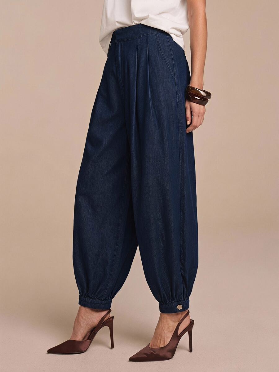 COSMINA Denim Women's Casual 2000s Smart Casual Washed Lantern Denim Jeans Office Date Everyday Navy Blue Summer Casual And Versatile Denim Balloon Pants - Blue - View 1