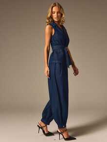 COSMINA Denim Women's Casual 2000s Smart Casual Washed Lantern Denim Jeans Office Date Everyday Navy Blue Summer Casual And Versatile Denim Balloon Pants - Blue - View 5
