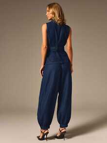 COSMINA Denim Women's Casual 2000s Smart Casual Washed Lantern Denim Jeans Office Date Everyday Navy Blue Summer Casual And Versatile Denim Balloon Pants - Blue - View 6