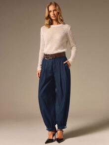 COSMINA Denim Women's Casual 2000s Smart Casual Washed Lantern Denim Jeans Office Date Everyday Navy Blue Summer Casual And Versatile Denim Balloon Pants - Blue - View 2
