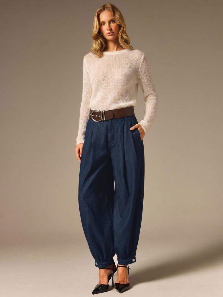 COSMINA Denim 女款休閒水洗燈籠牛仔褲 - 藍色 - 查看 2