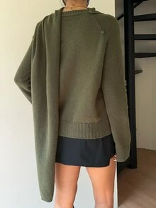Aloruh Sweater Kerah Lilit Warna Polos Musim Gugur/Dingin untuk Wanita, Model Musim Gugur Terbaru - Hijau - View 2