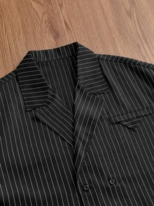 SWAVVY Men's Striped Shirt And Suit Pants Set - Black - View 9