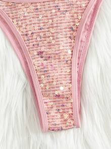 Swim Vcay 70s Retro Pink Summer Sequin Bikini Set, High-Cut Reversible Two Pieces Swimwear With Adjustable Strap,Sweet Beach,Holiday,Party Triangle Suit - Pink - View 5