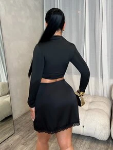 Dayanna Comas 小高領圍裹下擺短款T恤 - 黑色 - 查看 3
