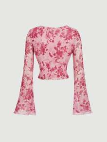SHEIN MOD 2 件套女士休闲长袖上衣和修身半身裙套装，女士秋季服装，优雅外出装 - 粉色 - 查看 10