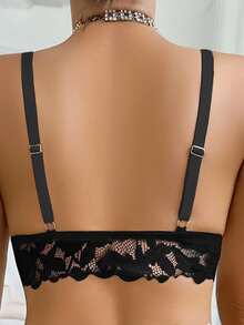 Seduluxe 1pc Women Lace Front Closure Wireless Bra - Black - View 2