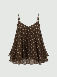 Franclia Plus Size Women Polka Dot Print Casual Camisole Tank Top - Brown - View 2