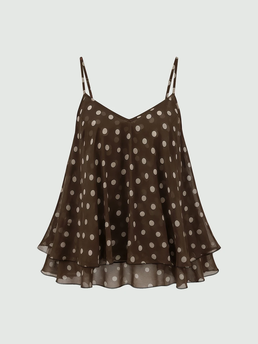 Franclia Plus Size Women Polka Dot Print Casual Camisole Tank Top