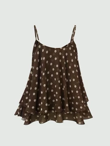 Franclia Plus Size Women Polka Dot Print Casual Camisole Tank Top - Brown - View 3