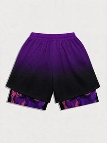 Gym Rark Men's Letter & Anime Character Print Drawstring Waist Double Layer Sports Shorts - Multicolor - View 2