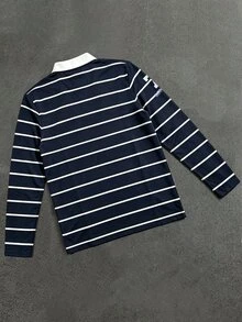 STYNVO 男士字母與騎士圖案印花半開襟鈕扣 Polo 衫 - 藏蓝色 - 查看 2