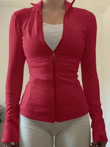 DAZY Women's Casual Sports Cardigan Jacket, Spring - Red - View 6