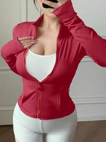 DAZY Women's Casual Sports Cardigan Jacket, Spring - Red - View 8