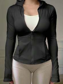 DAZY Women Hooded Fitted Sport Outdoor Jacket With Bow Women Coats - Black - View 3