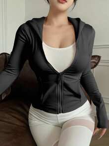 DAZY Women Hooded Fitted Sport Outdoor Jacket With Bow Women Coats - Black - View 4