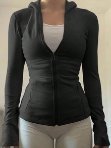 DAZY Women Hooded Fitted Sport Outdoor Jacket With Bow Women Coats - Black - View 2