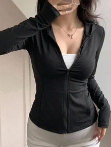 DAZY Women Hooded Fitted Sport Outdoor Jacket With Bow Women Coats - Black - View 5