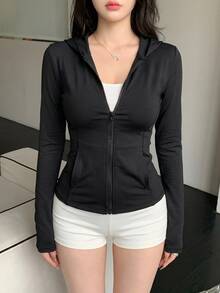 DAZY Women Hooded Fitted Sport Outdoor Jacket With Bow Women Coats - Black - View 6