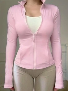 DAZY 女士休闲拉链运动夹克，常规版型，春季女式外套 - 粉色 - 查看 5