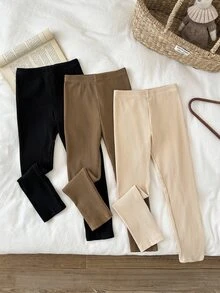 LMoss Kids LMoss 3pcs/Set Young Girl Solid Color Fitted Casual Leggings,Christmas,Styles Comfortable Autumn&Winter,Cozy And Fall & - Multicolor - View 6
