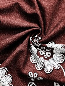 Franclia Plus Size Women Floral Print Pleated Casual Elegant Versatile Date Tea Party Outing A-Line Skirt Dark Red Autumn - Burgundy - View 3