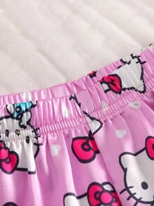 HELLO KITTY AND FRIENDS | SHEIN 女童全印花長袖上衣與長褲休閒日常居家睡衣套裝 - 粉色 - 查看 6
