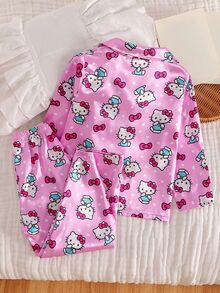 HELLO KITTY AND FRIENDS | SHEIN 女童全印花長袖上衣與長褲休閒日常居家睡衣套裝 - 粉色 - 查看 2